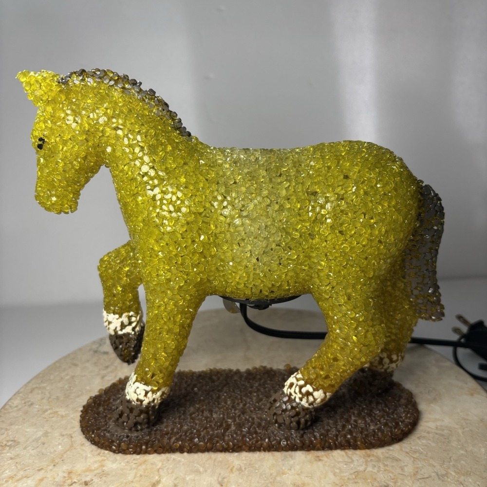 Vintage Beaded Plastic Horse Night Light Popcorn‎ Beads Green Pony Tabletop 9"